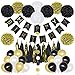 Birthday Decorations- Black and Gold Party Decorations (85Pcs)- Happy Birthday Banner, 20 Party Balloons, 10 Paper Pom Poms, 10 Tassels and 32 Round Paper Garland Perfect for Any Birthday Party