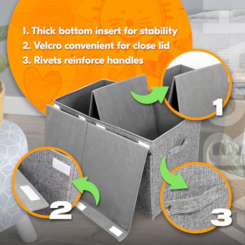 AMROAH 63x33x40cm Large Toy Box with Lid & Handle, Toy Storage Box Bins Collapsible Sturdy Organizer for Kids Girls Boys Nursery Baby Playroom Bathroom Living Room