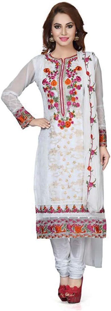RTHub Women's Georgette Dress Material, Free Size (Pakistani-White, White)