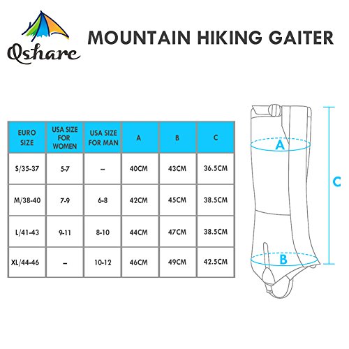 Qshare Leg Gaiters for Boots - Waterproof Hiking Climbing Hunting Snow High Leg Gaiters(Men and Women) (Black, Black-L) - Thumbnail 4