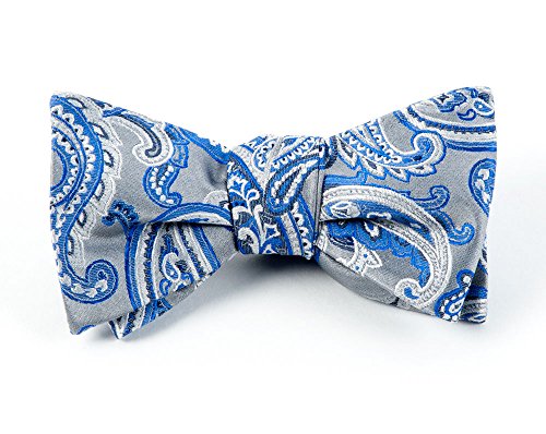 THE TIE BAR 100% WOVEN SILK SILVER CHICAGO PAISLEY SELF-TIE BOW TIE