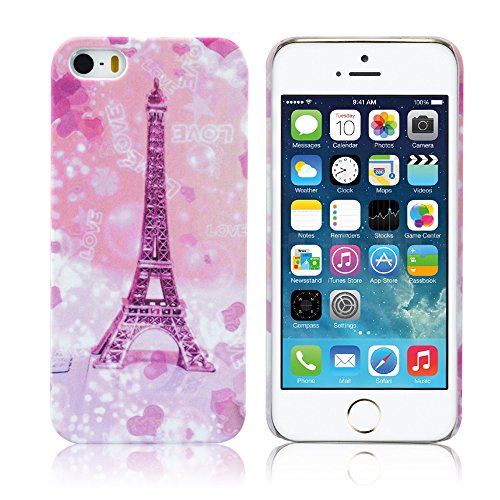 iPhone 5S/SE Case,CLOUDS [Night Luminous Case]Cute Flowor HD Parttern Hard PC Case Back Cover for 4 inchs iPhone5s/iPhone SE-Eiffel Tower
