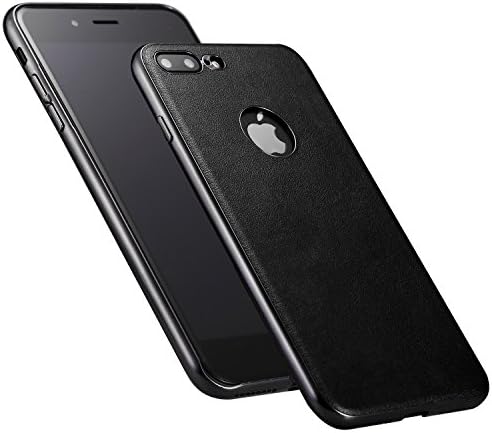 AmazingBull iPhone 7 Plus / iPhone 8 Plus (5.5 inch) Ultra-thin PU leather hard case with embedded metallic tablet, nanometer electroplating frame, Classic Plus Design (Black)