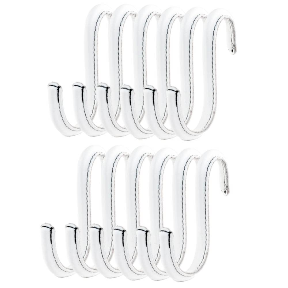 Brute Strength - S Shaped Hooks Wrapped in Full Grain Leather - 12 pcs - White - 10 cm Stainless Steel Metal Hangers Hanging Hooks for Kitchen, Work Shop, Bathroom