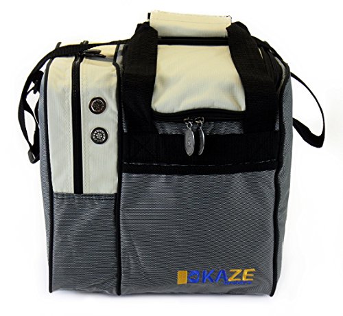KAZE SPORTS Deluxe Single Ball Bowling Tote Bag, Beige/Gray