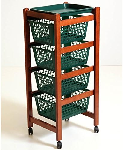 Fruit Trolley Jolly in Solid Wood Cherry 4 Wheels Baskets Plastic