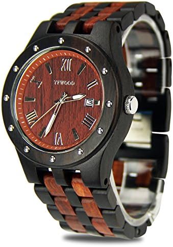 Men's Wooden Watches Analog Quartz Movement with Date Display Handmade Wood Wristwatch Fashion Watches