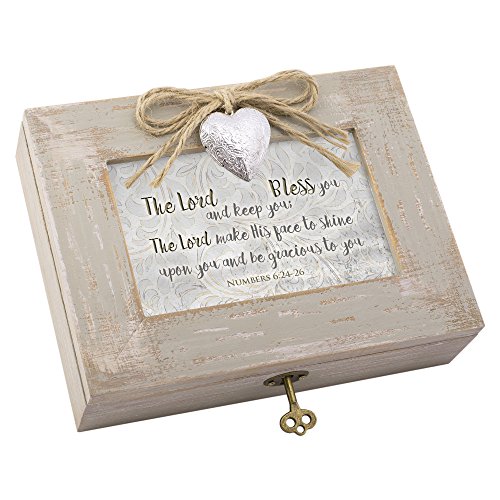 Cottage Garden Lord Bless and Keep You Shine Distressed Wood Locket Jewelry Music Box Plays Tune How Great Thou Art