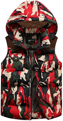 Men's Red Camouflage Warm Waistcoat with Detachable Hoodie (X-Large)