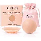 OUHM Flow Silicone Nipple Covers for Women, Reusable Adhesive Breast Petals with Travel Pouch Seamless Nipple Pasties 50+ Use