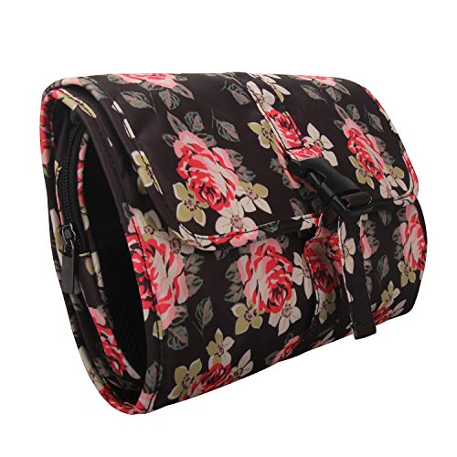 Hanging Toiletry Bag Travel Kit for Men and Women Waterproof Wash Bag Compact Makeup Organizer Bag Shaving Kit for Bathroom, Travel Accessories, Cosmetics, Shampoo, Body Wash (Flower Pattern)