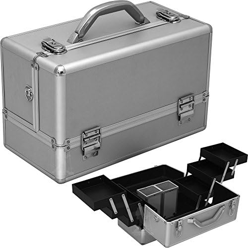 Hiker HK3201PPSL SilverMatte3-Tiersaccordiontraysprofessionalcosmeticmakeuptraincraftstorageorganizercasewithtwobrushholder-HK3201, Silver