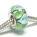 Sterling Silver Green Blue Lily Flower European Style Glass Bead Charm