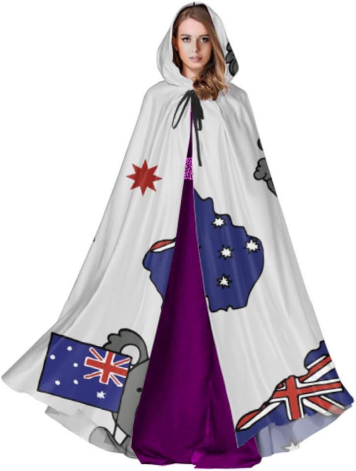 Koala Design Australia Flag Hood Cloak Adult Cloak Cape 59inch for Christmas Halloween Cosplay Costumes