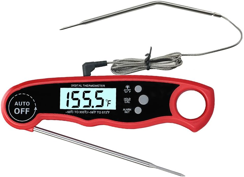kinkaivy Küchenthermometer Digital Fleischthermometer, Instant Read Grillthermometer mit 2 Edelstahlsonden & Langem Draht, Bratenthermometer Haushaltsthermometer zum Kochen von Lebensmittel und BBQ