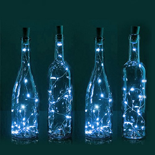 White Wine Bottle Cork Lights Starry, 6 Pack 20 LED String Battery Powered Lights, Silver Wire for Wine Bottles Decorations