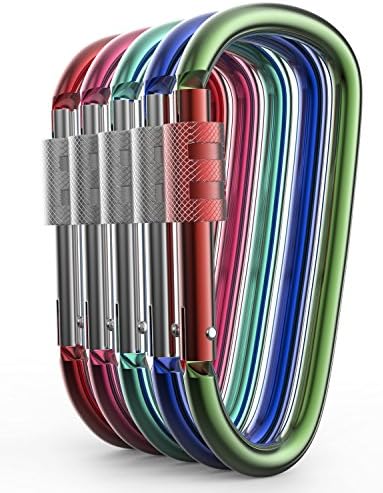 Gold Lion Gear Aluminum Carabiner D Shape Buckle Pack, Keychain Clip, Spring Snap Key Chain Clip Hook Screw Gate Buckle