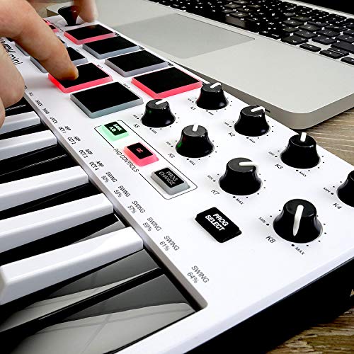 Akai Professional MPK Mini MKII White | 25-Key Ultra-Portable USB MIDI Drum Pad & Keyboard Controller with Joystick, VIP Software Download Included - Limited Edition