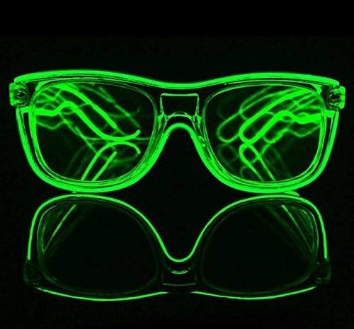 Green Light Up EL Wire Rave Glasses w/ Diffraction Lenses