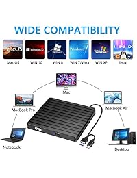 BEVA External CD Drive Type C & USB 3.0 Portable High-Speed CD DVD + -RW Reader CD DVD Burner Player Writer for PC Desktop Laptop Linux Notebook Windows 10 8 7 XP Vista