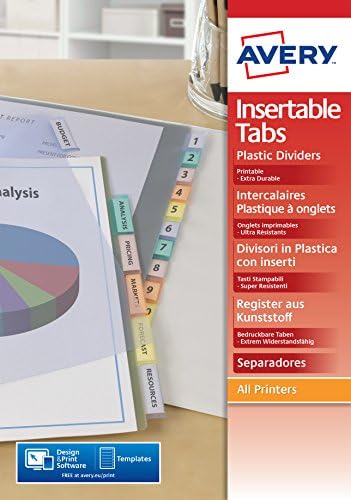 05614501 Index Maker Polypropylene Insertable Tab Dividers, 12 Plain Tabs - Assorted Colours