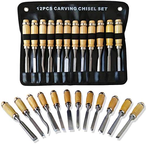 Wood Carving Chisel Set, Professional Wood Carving Tools, CESHUMD 12 Pieces with Carrying Case (12pcs with case)
