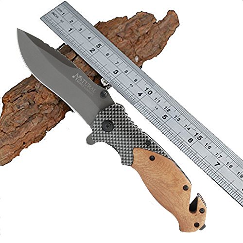 Folding Pocket Knife, Tactical Knives for Camping Hunting Survival and Outdoor Activities, Wood Handle 440C 57HRC Blade