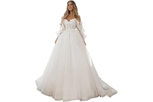 SoDigne Wedding Dresses for Bride 2024 Lace Applique Long Sleeve Tulle Summer Bridal Gowns for Women