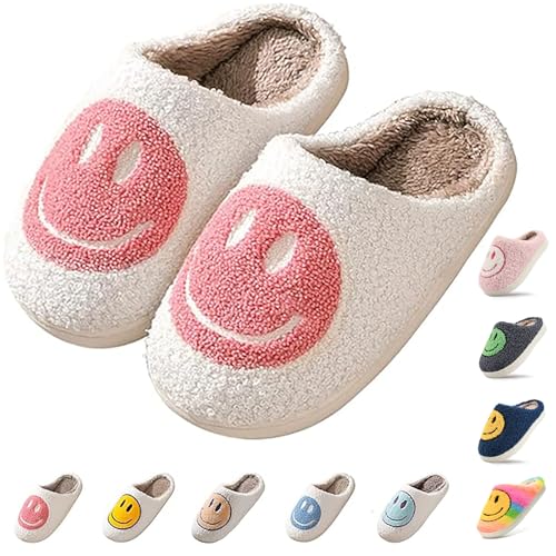 Cute Smile Face Kids' Plush Happy Face Slippers - Non-Slip, Warm, Indoor/Outdoor