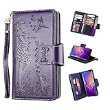 Samsung Galaxy S10 Plus Case,Galaxy S10+ Wallet Case,FLYEE 9 Card Slots High Capacity PU Leather Magnetic Protective Cover with Mirror and Wrist Strap for Galaxy S10 Plus 6.4 inch-Purple