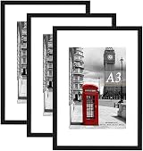 Scholar Tree Black A3 Photo Frame Set of 3 with Mat for A4 Display Wall