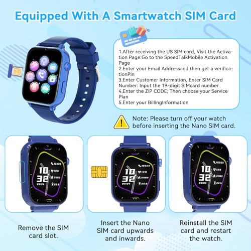 Berilona 4G Children's Smartwatch, Children's Smartwatch with Video Call and GPS, Phone, Voice Chat, SOS, School Mode, Alarm Clock, Pedometer, Games, Ideal Gift for Children 4-12 Years, Blue