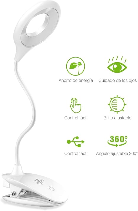 lampara clip de escritorio led lampara de mesa y luz nocturna usb recargable lampara 3 modos de brillo iluminacion ajustable luz blanca portatil