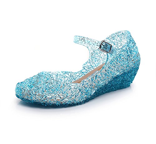Jelly Sandal for Girls with LED Light Heel Princess Girls' Sparkle Dress Up Cosplay Heel Jelly Shoes Size 11 Blue