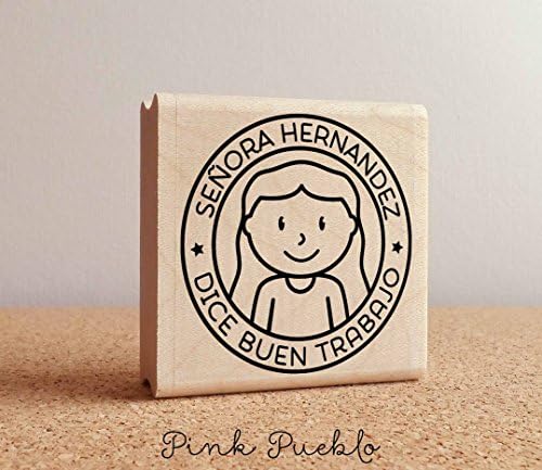 Spanish Teacher Stamp, Personalized Teacher Rubber Stamp, Spanish Teacher Gift - Choose Hairstyle and Accessories