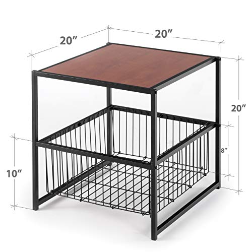 ZINUS Dane 20 Inch Black Frame Side Table with Storage Basket / End