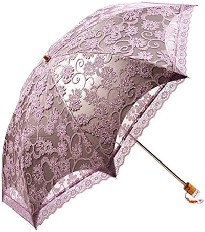Flyshine Double Layer Anti-UV lovely Cute Lace Folding Automatic Travel Umbrella Two Folding Sun UV Protected For Young Teenagers Girls Women Lady (Purple)