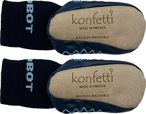 Konfetti Retro Robot Slipper Sock Swedish Moccasin Navy Blue in - Main Image