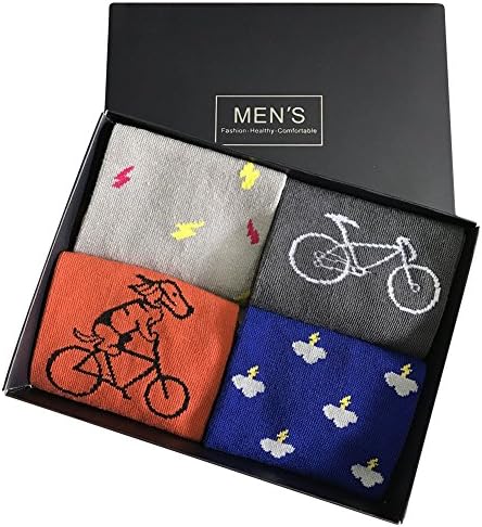 Elite Men's Fashion Pattern Fun Colorful Cotton Casual Dress Socks,4 Pairs with Gift Box