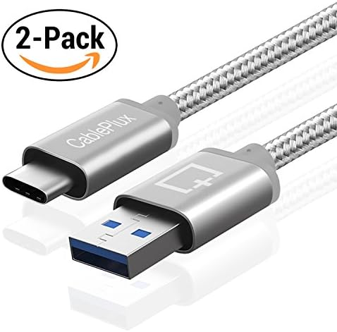 USB Type C Cable, CablePlux USB-C to USB 3.0 Braided Cord (2 Pack, 6.6ft/2m Gray) with Fast Charging and Syncing for Galaxy Note 8, Galaxy S8 &amp; S8 Plus, Google Pixel 2, Huawei Mate 10 Pro, LG V30