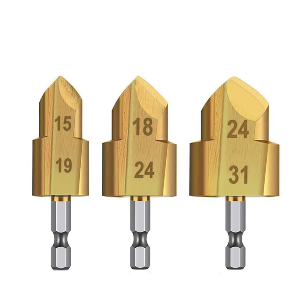 Saipor 3pcs Heavy Duty Pipe Reaming Step Drill Bit Set - Titanium Coated Water Lifting Drill Bits Repair Tool 1/4" Hex Shank Conduit Reamer Step Bits PVC Expander (20/25/32mm)