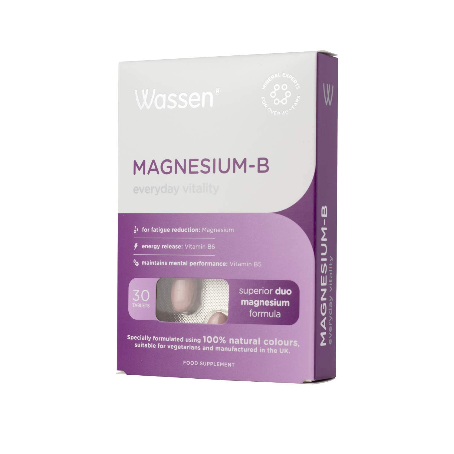 Wassen Magnesium-B Everyday Vitality 30 Magnesium Tablet Supplements | Contributes to Reduction of Tiredness & Fatigue | with Vitamin B6 to Help Energy Release | 1 Month