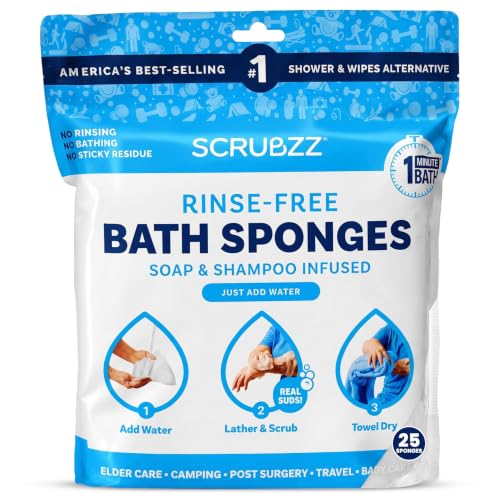 Scrubzz Disposable Rinse Free Bathing Wipes - 25 Pack - All-in-1 Single