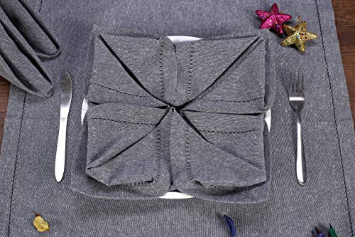 Ramanta Home 12-Pack 100% Hemstitched Cotton Dinner Napkin Oversized 20x20 - Chambray Cloth Napkin Soft Absorbent Comfortable for Events and Daily Use - Charcoal - Thumbnail 4