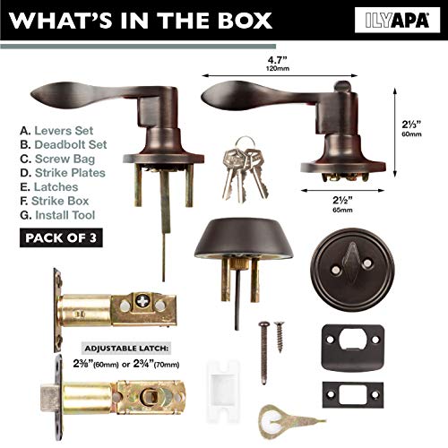 Entry Door Handle and Deadbolt Lock Set, 3 Pack Oil Rubbed Bronze