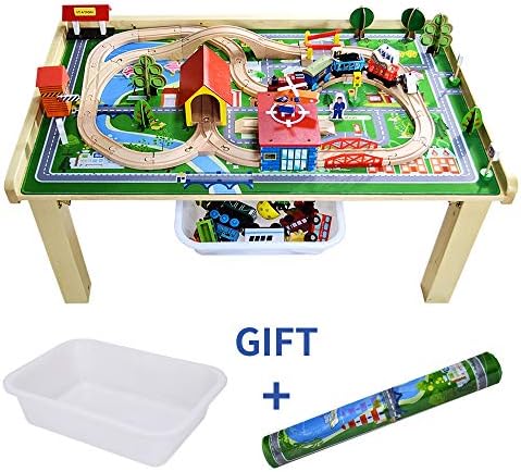 YouHi Children Solid Wood Block Desk with Drawer Folding Free Installation for Bricks Activity Play Table