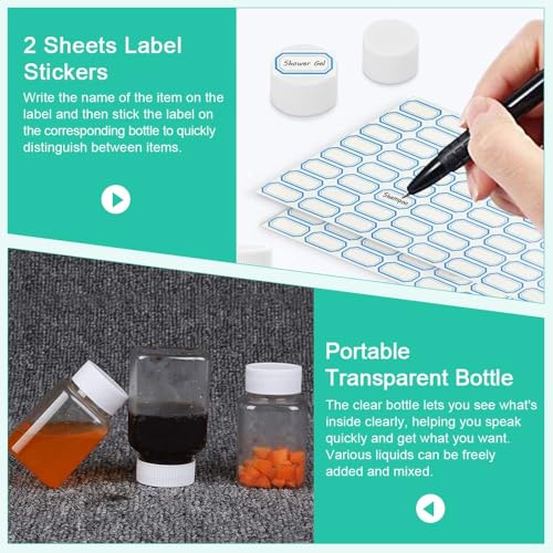 50 Pcs 30ml Clear Plastic Square Bottles with Screw Caps, Refillable Travel Bottles with Inner Gaskets, Small Leak-Resistant Empty Containers with Writable Labels for Toner, Lotion, Shampoo, Crafts