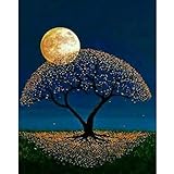 FORESTIME 5D DIY Diamond Painting By Number Kits, Full Square Drill Sky Moon Trees Paintings Pictures Arts Craft for Home Wall Decor (Blue)