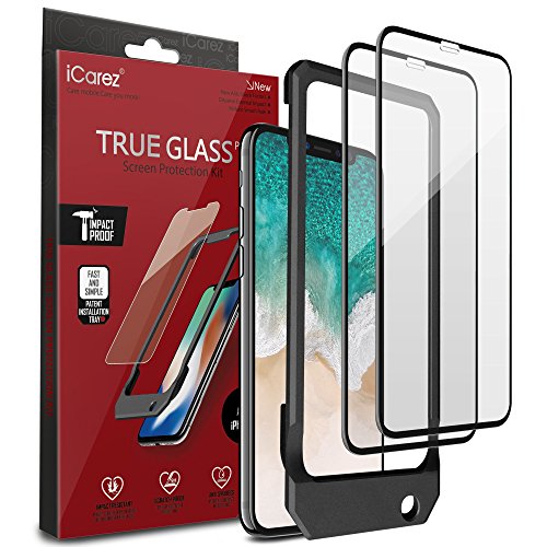 iCarez [3D Full Coverage Glass + Tray Installation] Screen Protector for iPhone X 5.8 Inch Highest Quality Easy Install [ 2-Pack 0.33MM 9H 2.5D]