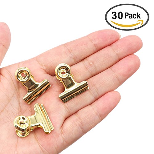 ESFUN 30 Pack Small Bulldog Clips Hinge Clip 1 Inch Metal Binder Clips File Paper Money Clamps for Tags Bags, Shops, Office and Home Kitchen(Light Gold,22mm)